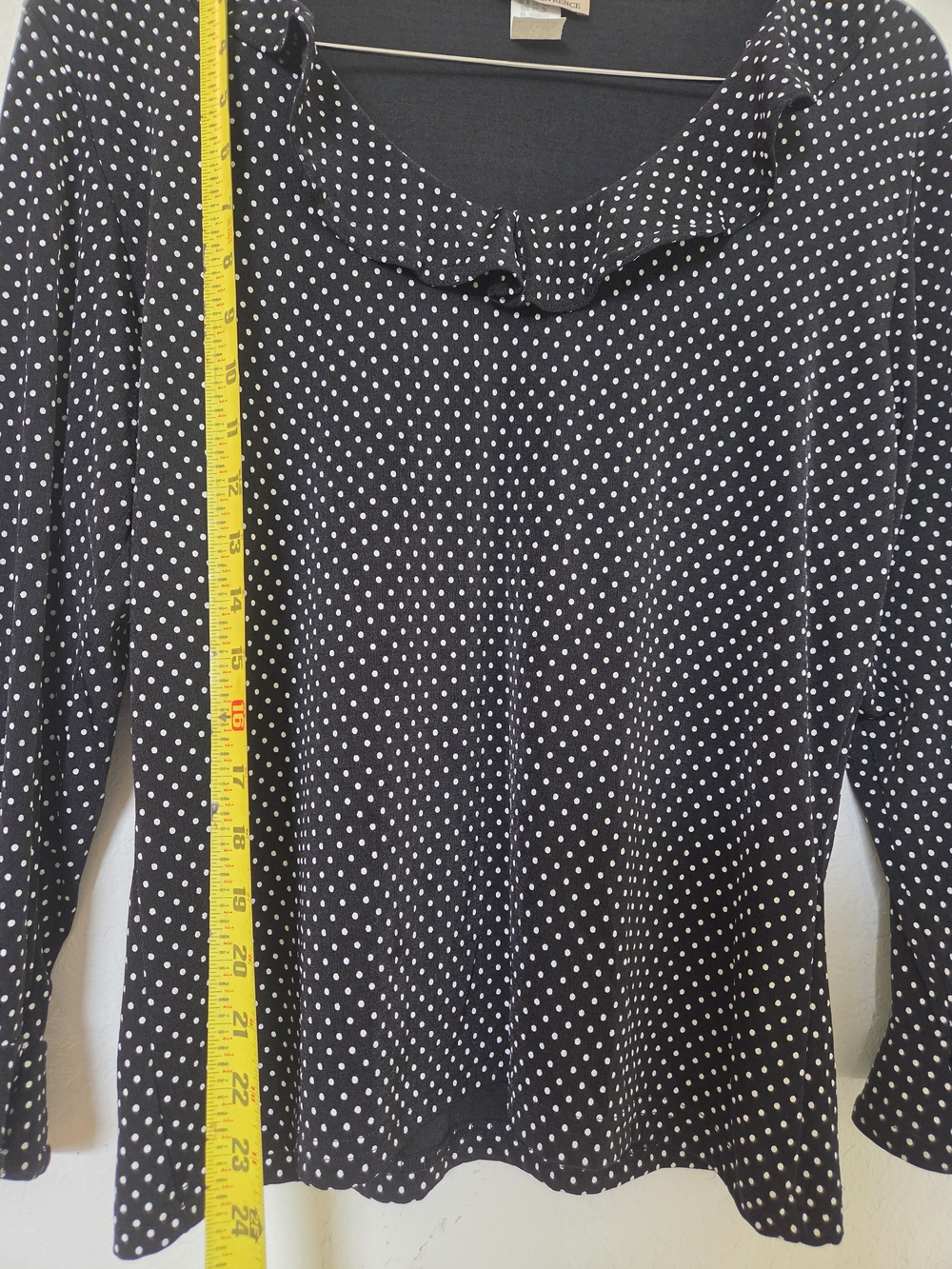 Retro Y2K Romantic Whimsigoth Susan Lawrence Black Polka Dot Ruffle Top Medium M - Picture 6 of 7